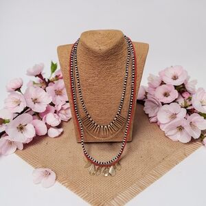 10/ $10 New Multi-Strand Red and Black Beaded Pendant Necklace - Women Jewelry